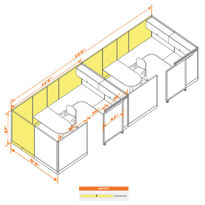 Cubicles With Sliding Doors 67H 2-Pack In-Line Powered