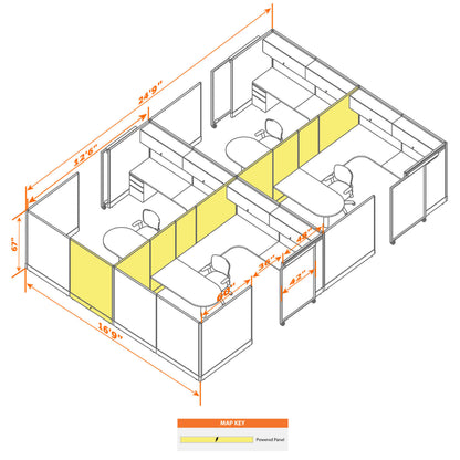 Cubicles With Sliding Doors 67H 4-Pack Cluster Powered