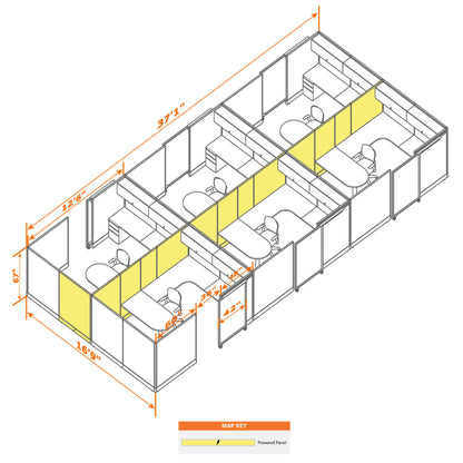 Cubicles With Sliding Doors 67H 6-Pack Cluster Powered