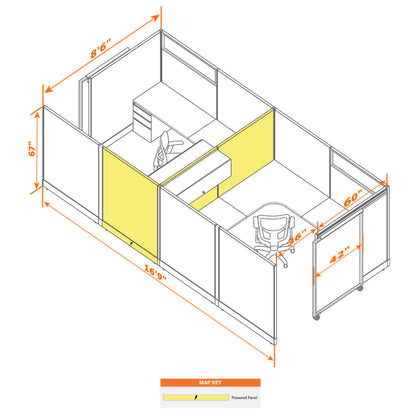 Cubicles With Sliding Doors 67H 2-Pack Cluster Powered