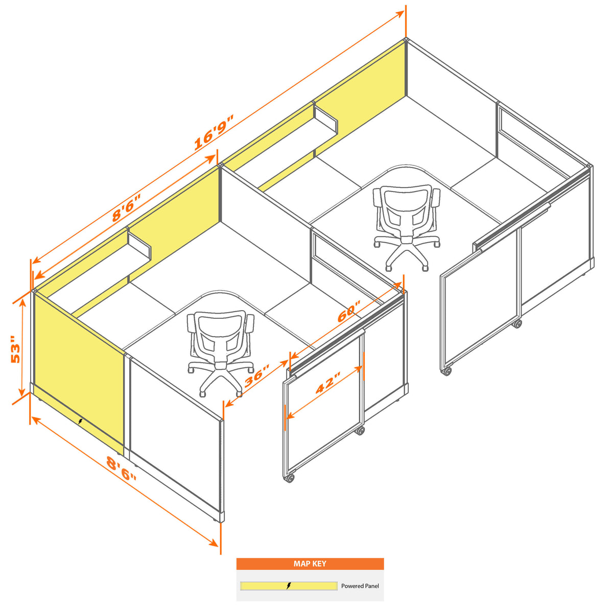 Cubicles With Sliding Doors 53H 2-Pack In-Line Powered