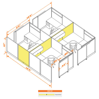 Cubicles With Sliding Doors 67H 4-Pack Cluster Powered