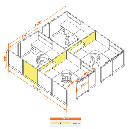 Cubicles With Sliding Doors 53H 4-Pack Cluster Powered