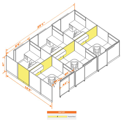 Cubicles With Sliding Doors 67H 6-Pack Cluster Powered