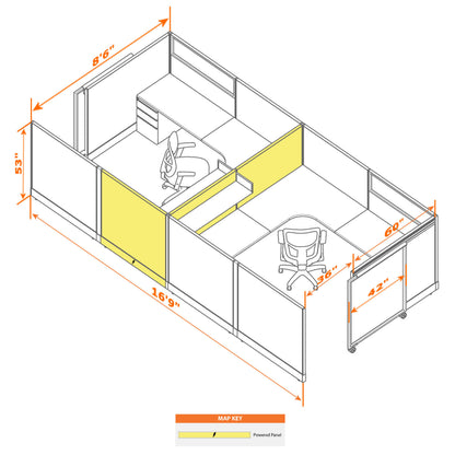 Cubicles With Sliding Doors 53H 2-Pack Cluster Powered