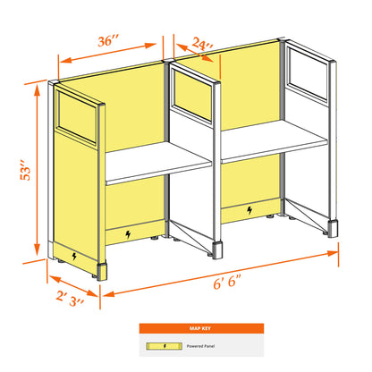Call Center Cubicles With Glass 53H 2-Pack In-Line Powered