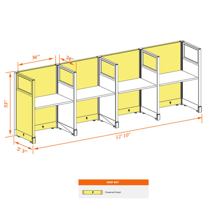 Call Center Cubicles With Glass 53H 4-Pack In-Line Powered