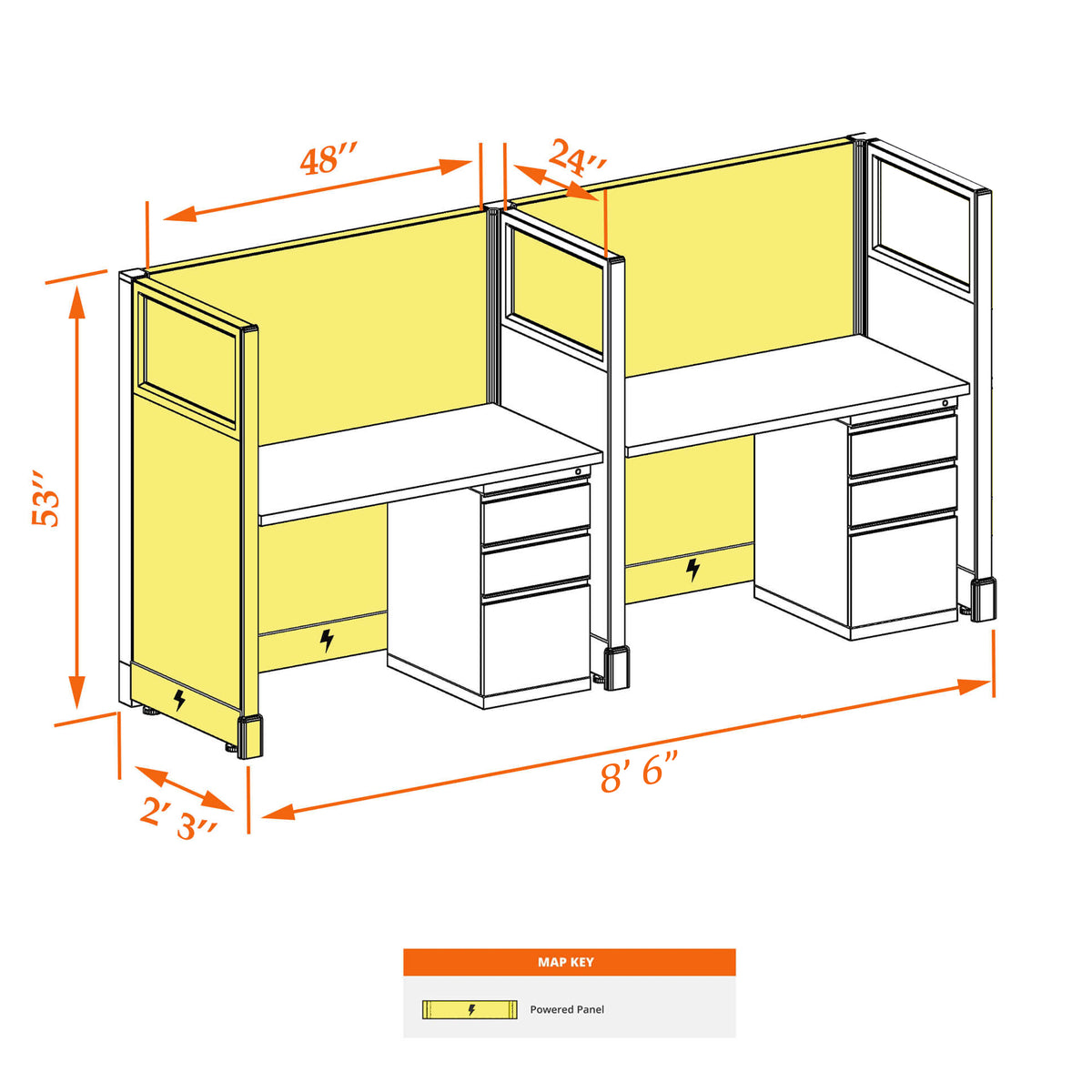 Call Center Cubicles With Glass 53H 2-Pack In-Line Powered