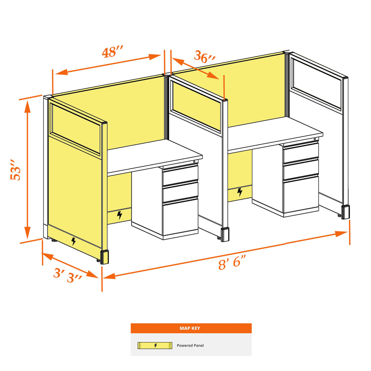 Call Center Cubicles With Glass 53H 2-Pack In-Line Powered
