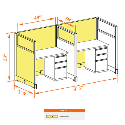 Call Center Cubicles With Glass 53H 2-Pack In-Line Powered