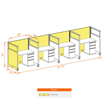 Call Center Cubicles With Glass 53H 4-Pack In-Line Powered