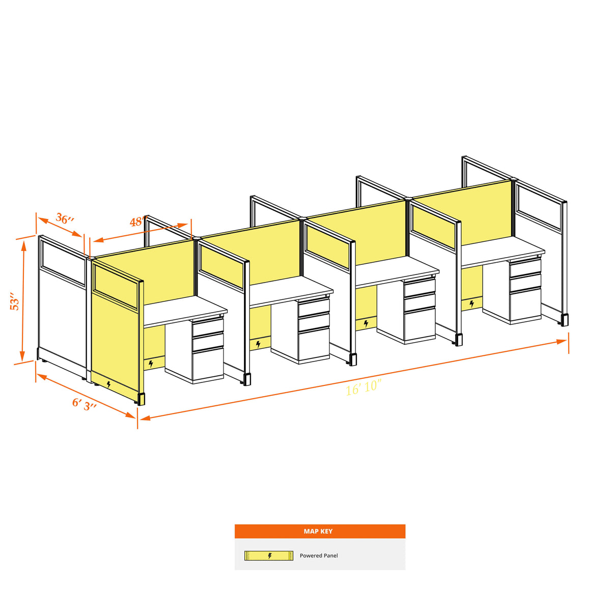 Call Center Cubicles With Glass 53H 8-Pack Cluster Powered