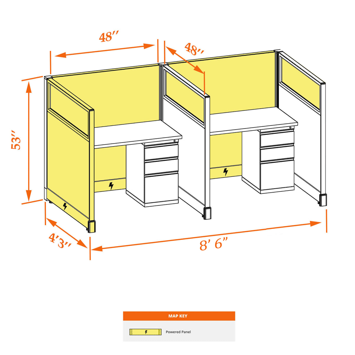 Call Center Cubicles With Glass 53H 2-Pack In-Line Powered