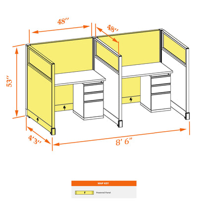 Call Center Cubicles With Glass 53H 2-Pack In-Line Powered