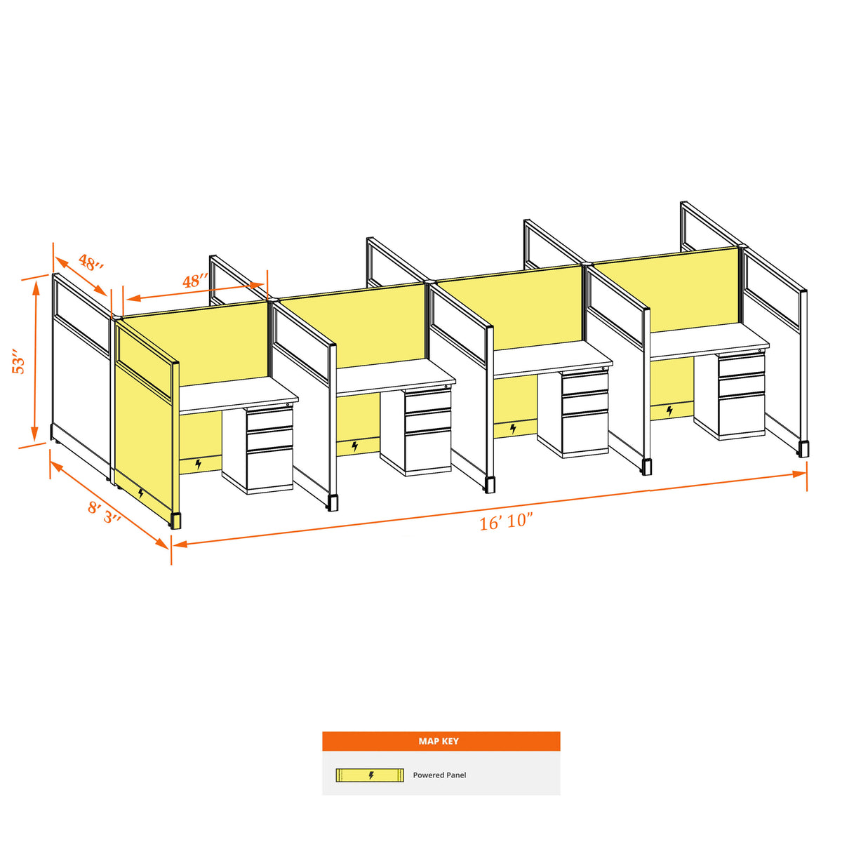 Call Center Cubicles With Glass 53H 8-Pack Cluster Powered