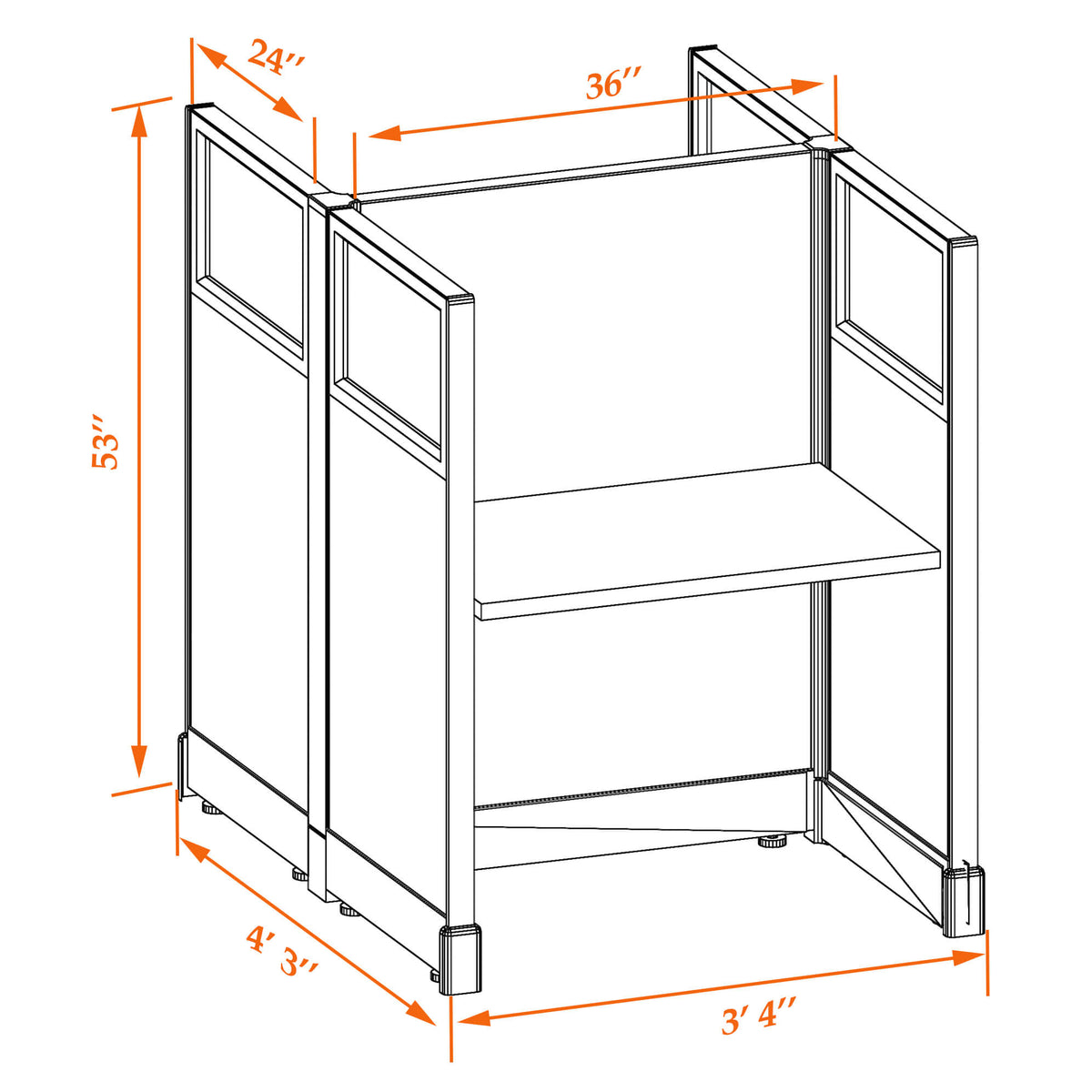 Call Center Cubicles With Glass 53H 2-Pack Cluster Non-Powered