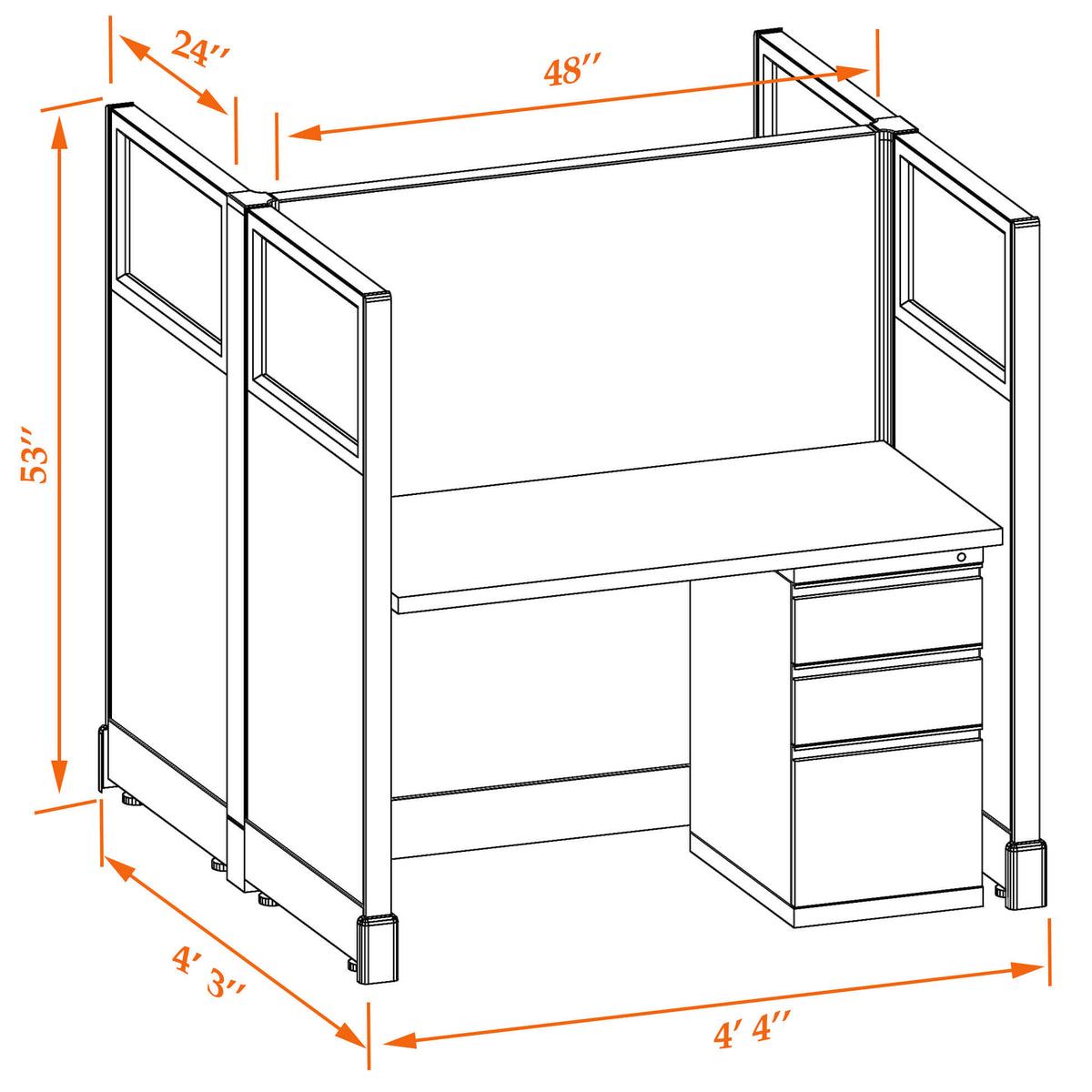 Call Center Cubicles With Glass 53H 2-Pack Cluster Non-Powered