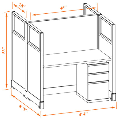 Call Center Cubicles With Glass 53H 2-Pack Cluster Non-Powered
