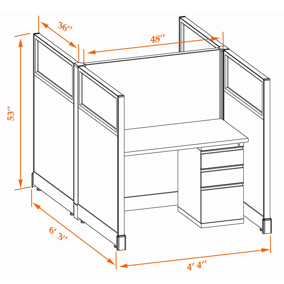 Call Center Cubicles With Glass 53H 2-Pack Cluster Non-Powered