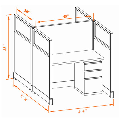 Call Center Cubicles With Glass 53H 2-Pack Cluster Non-Powered