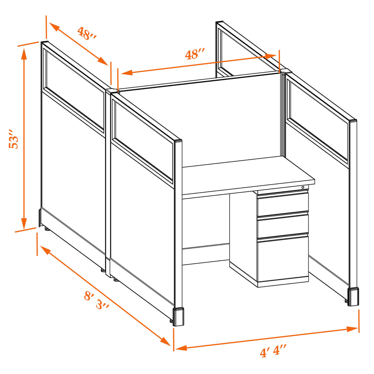Call Center Cubicles With Glass 53H 2-Pack Cluster Non-Powered