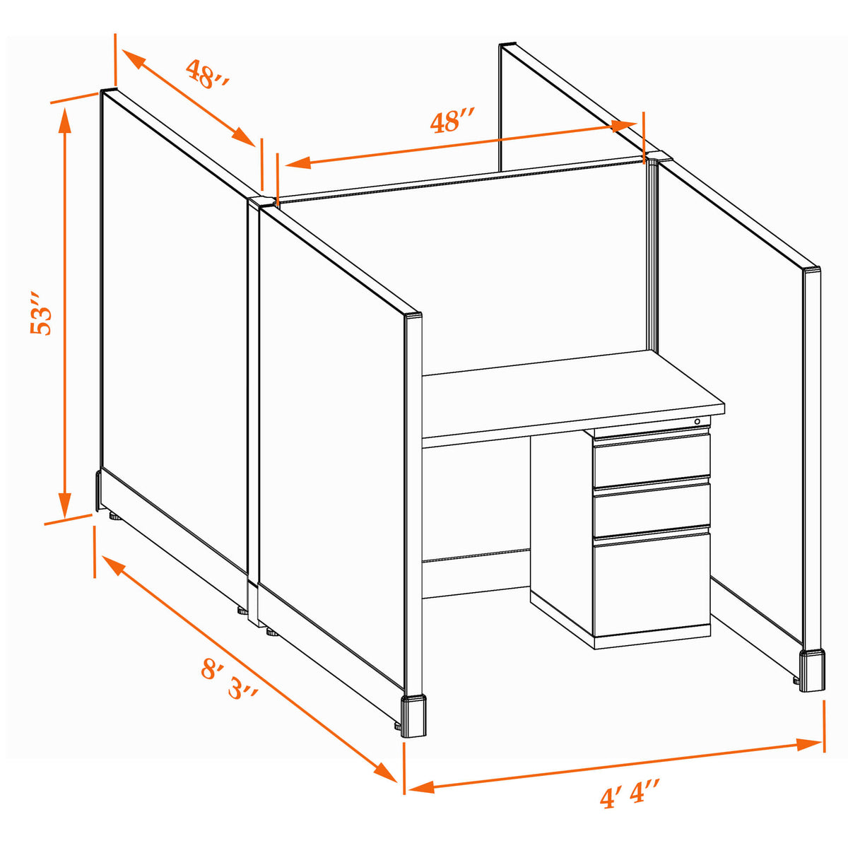 Call Center Cubicles 53H 2-Pack Cluster Non-Powered