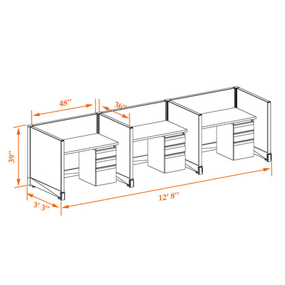 Call Center Cubicles 39H 3-Pack In-Line Non-Powered