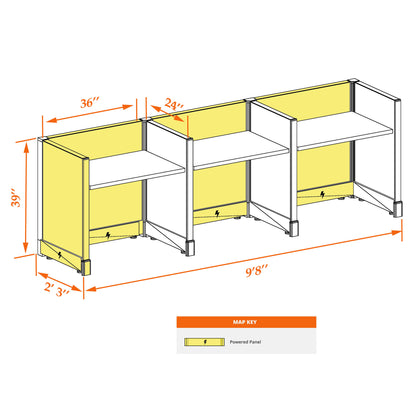 Call Center Cubicles 39H 3-Pack In-Line Powered