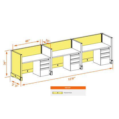 Call Center Cubicles 39H 3-Pack In-Line Powered