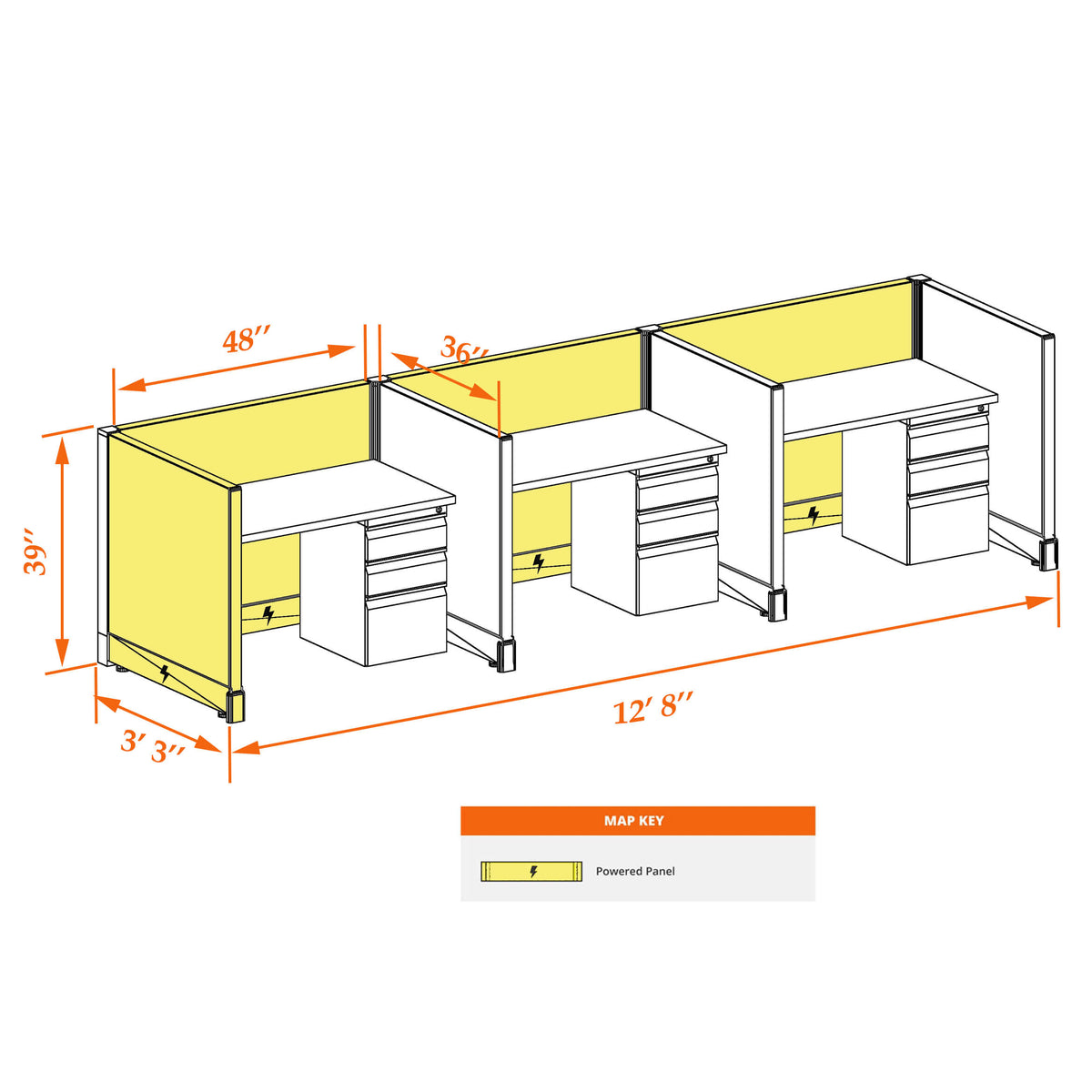 Call Center Cubicles 39H 3-Pack In-Line Powered