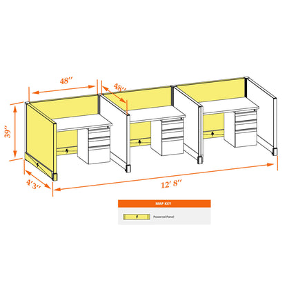 Call Center Cubicles 39H 3-Pack In-Line Powered
