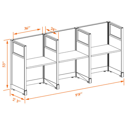 Call Center Cubicles With Glass 53H 3-Pack In-Line Non-Powered