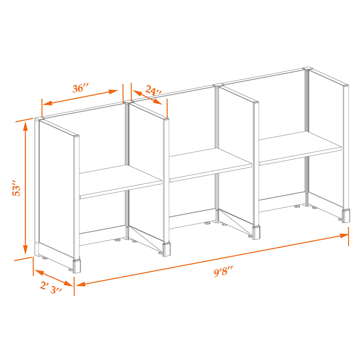 Call Center Cubicles 53H 3-Pack In-Line Non-Powered