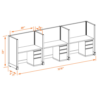 Call Center Cubicles 53H 3-Pack In-Line Non-Powered