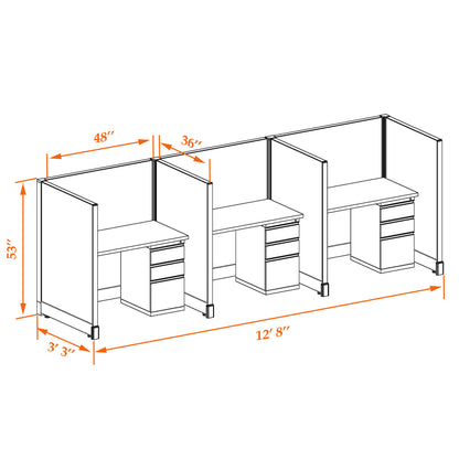 Call Center Cubicles 53H 3-Pack In-Line Non-Powered