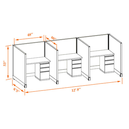 Call Center Cubicles 53H 3-Pack In-Line Non-Powered