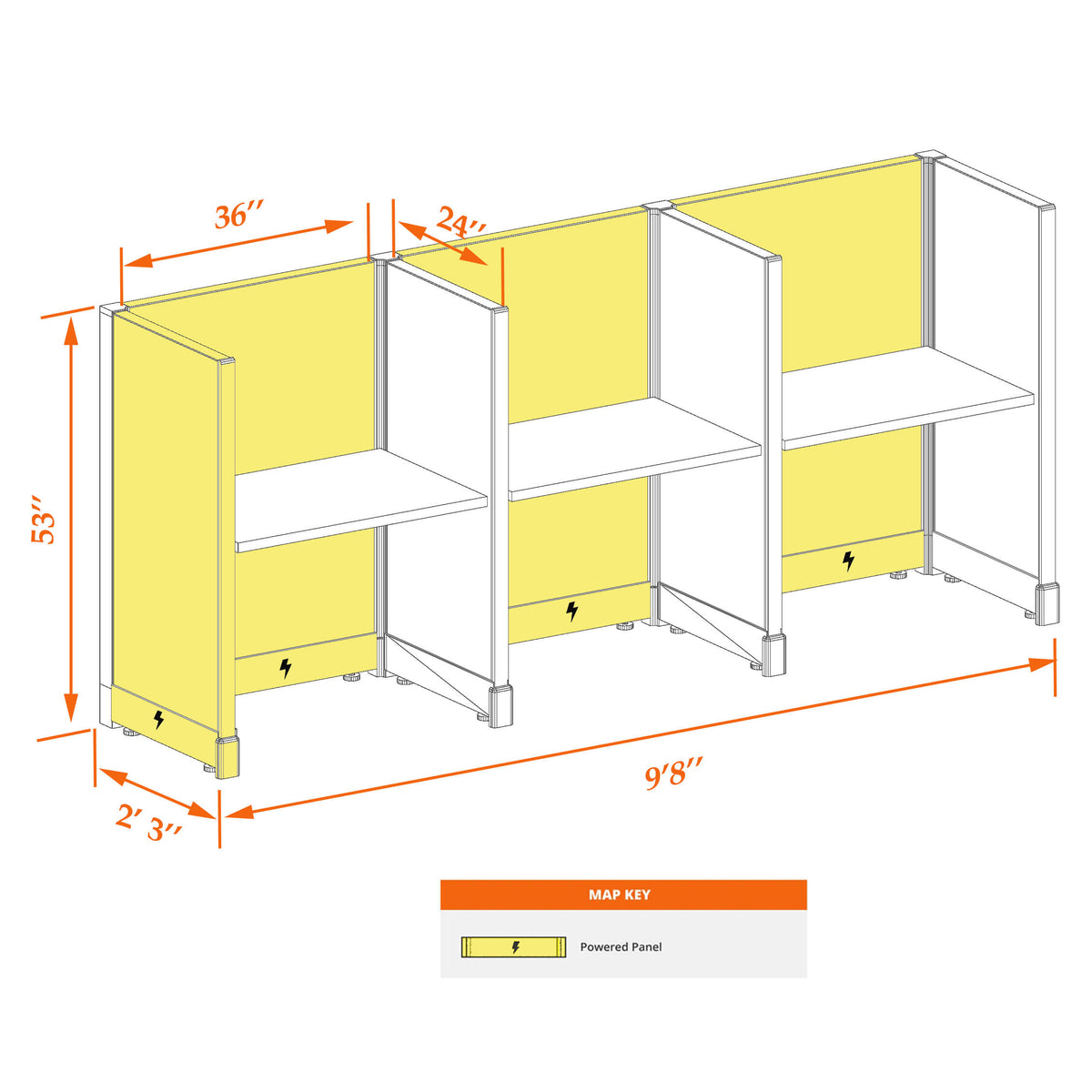 Call Center Cubicles 53H 3-Pack In-Line Powered