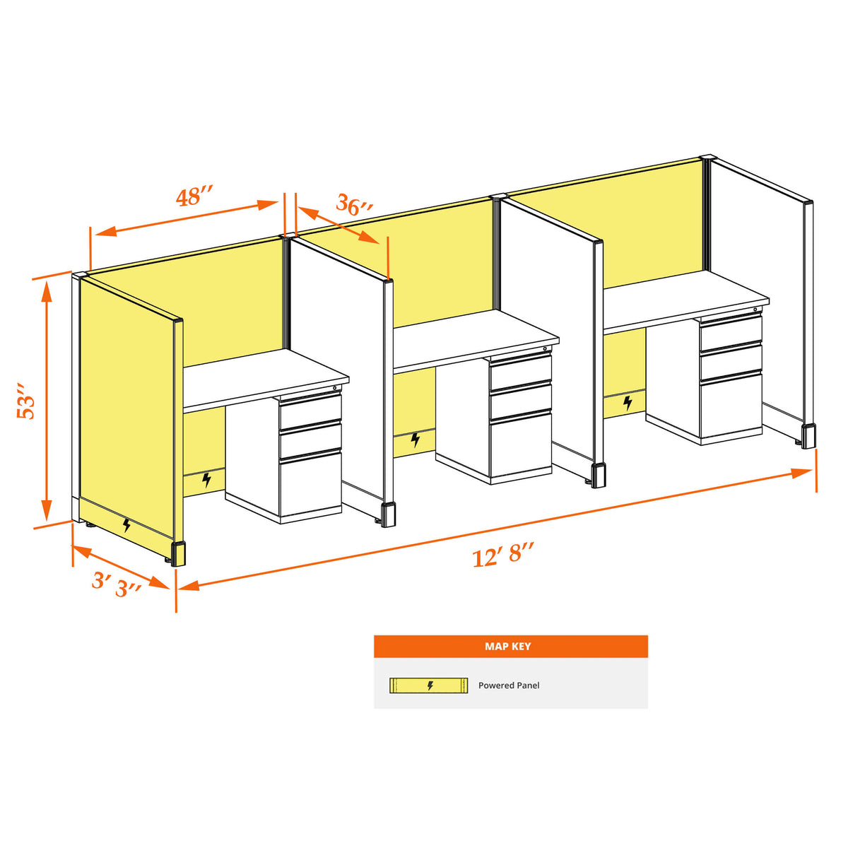 Call Center Cubicles 53H 3-Pack In-Line Powered