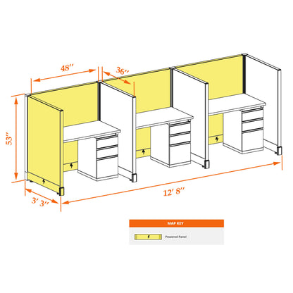Call Center Cubicles 53H 3-Pack In-Line Powered