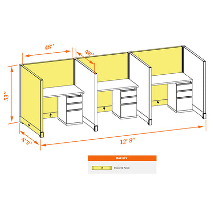 Call Center Cubicles 53H 3-Pack In-Line Powered