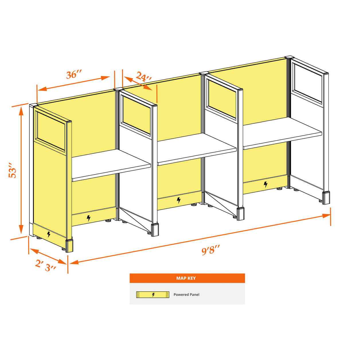 Call Center Cubicles With Glass 53H 3-Pack In-Line Powered