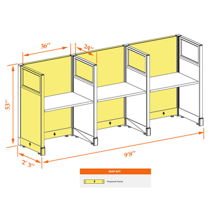 Call Center Cubicles With Glass 53H 3-Pack In-Line Powered