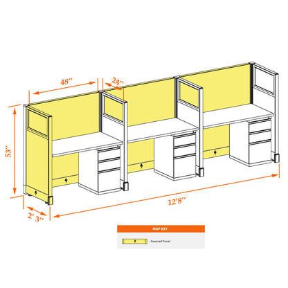 Call Center Cubicles With Glass 53H 3-Pack In-Line Powered