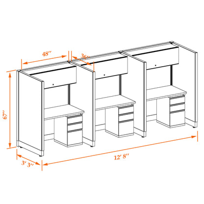 Call Center Cubicles 67H 3-Pack In-Line Non-Powered