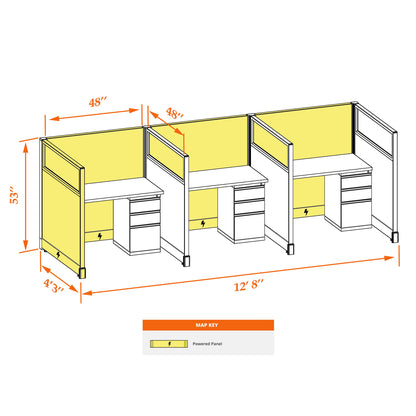 Call Center Cubicles With Glass 53H 3-Pack In-Line Powered