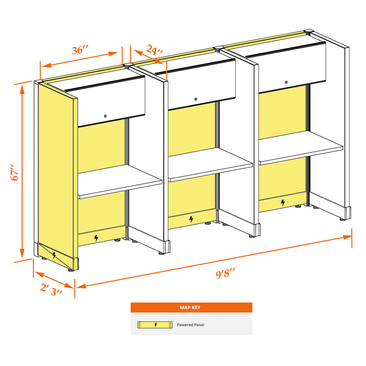 Call Center Cubicles 67H 3-Pack In-Line Powered