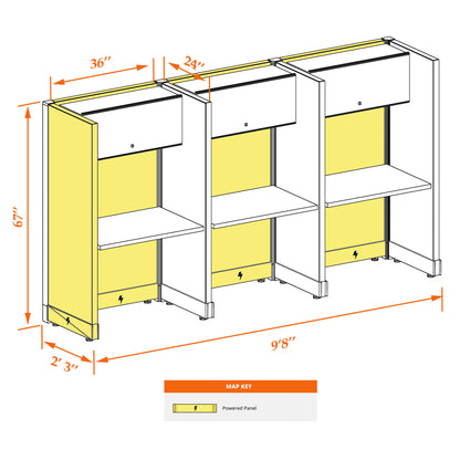 Call Center Cubicles 67H 3-Pack In-Line Powered
