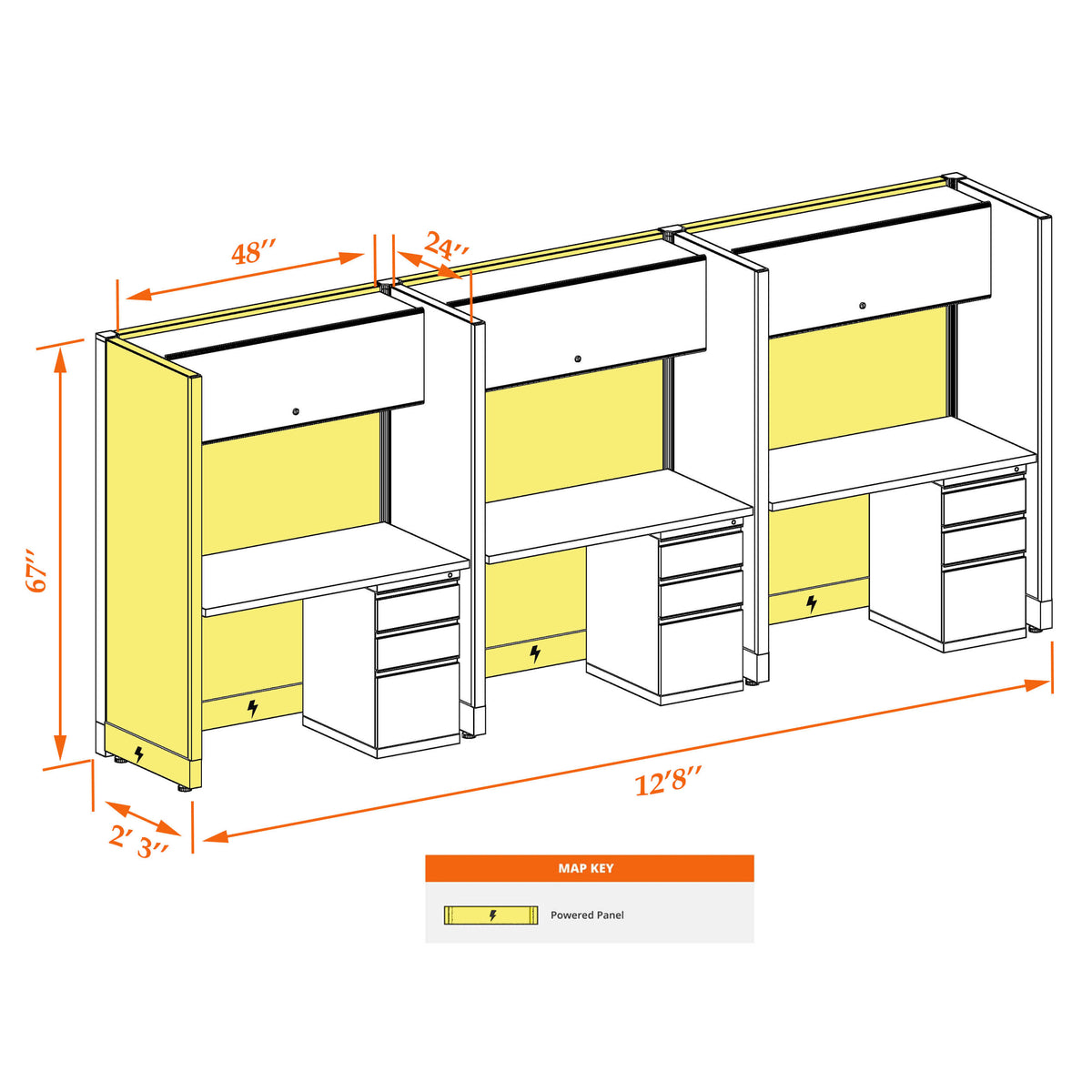 Call Center Cubicles 67H 3-Pack In-Line Powered