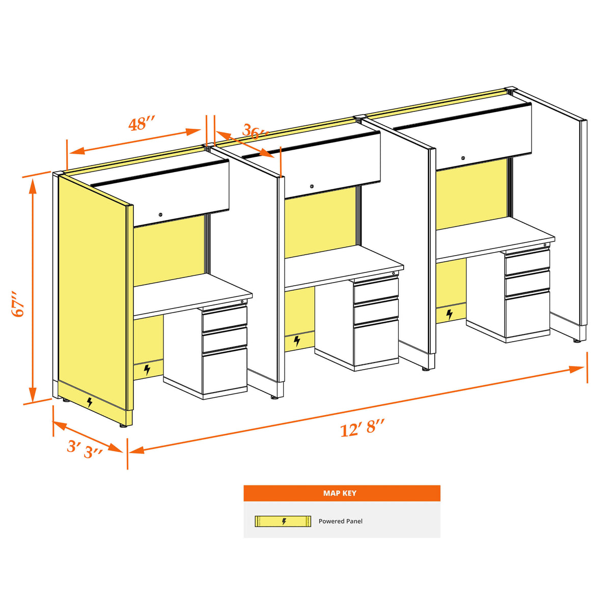 Call Center Cubicles 67H 3-Pack In-Line Powered