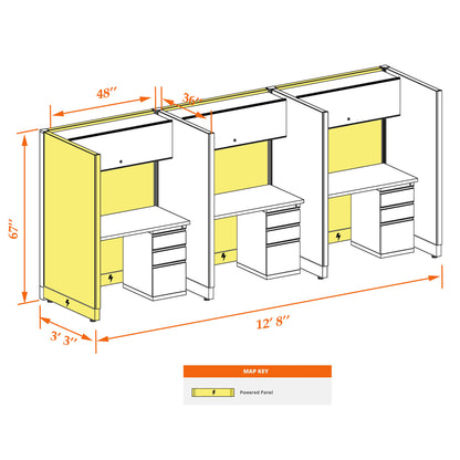 Call Center Cubicles 67H 3-Pack In-Line Powered